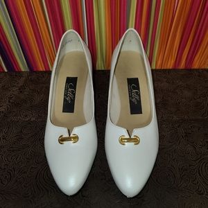 Selly White Leather Heels 6.5